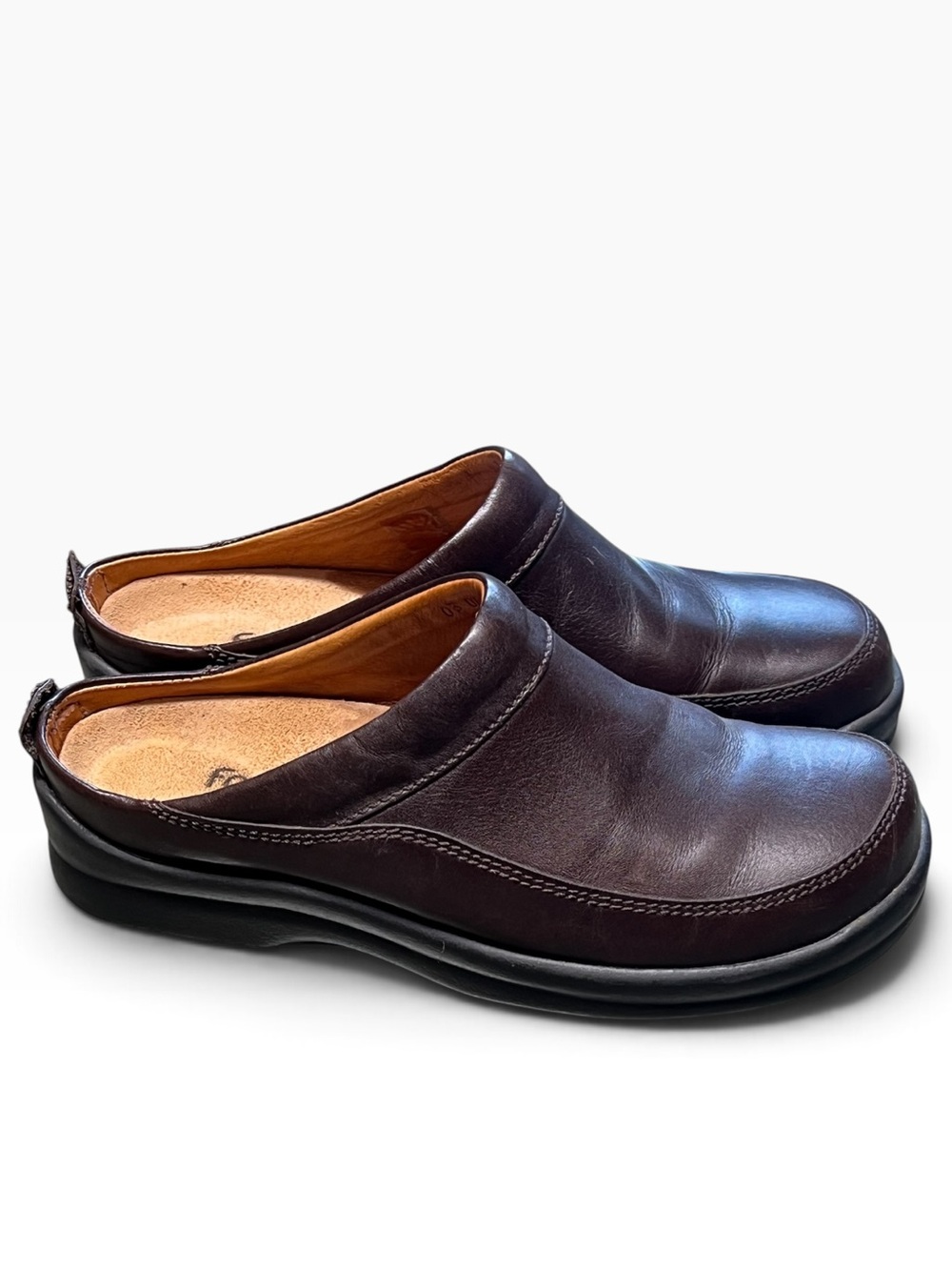 Women's Slip-On Leather Mules in Dark Brown